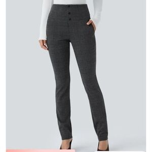 HALARA Black & Gray Plaid High-Waist Skinny Pants